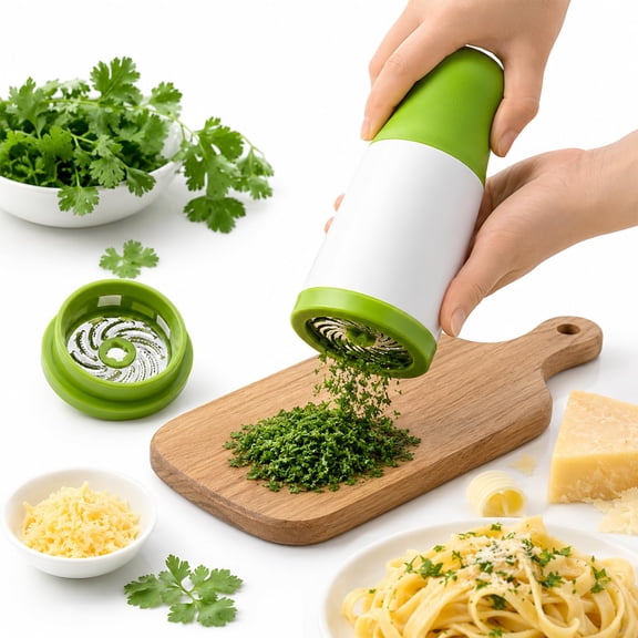 Manual Cilantro Chopper with Plastic and Stainless Steel for chopping compatible cilantro, parsley