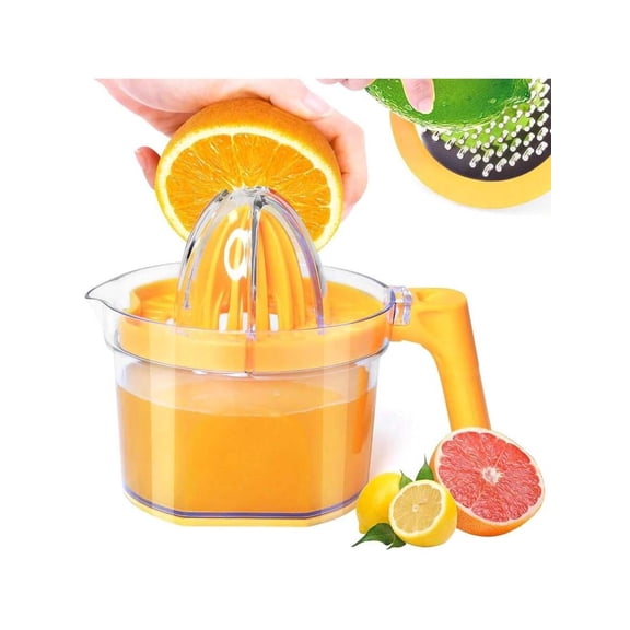 Manual Citrus Juicer 4-in-1 Hand Juicer for Orange, Lemon, Lime, 21oz Juice Squeezer with Measuring Cup, Grater and Egg Separator, BPA-Free