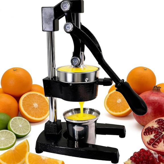 Manual Citrus Juicer, Cast Iron Lemon Squeezer for Orange Lime | Heavy Duty Commercial Grade Fruit Press, Rustic Hand Juicer Large Capacity Easy Clean, Black