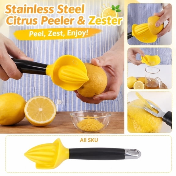 Manual Citrus Juicer, Citrus Press, Orange Squeezer, Hand Juicer Squeezer, 7 Inch Multi-Functional 4-In-1 Lemon Zest Grater and Manual Juice Reamer, -Safe Durable Construction