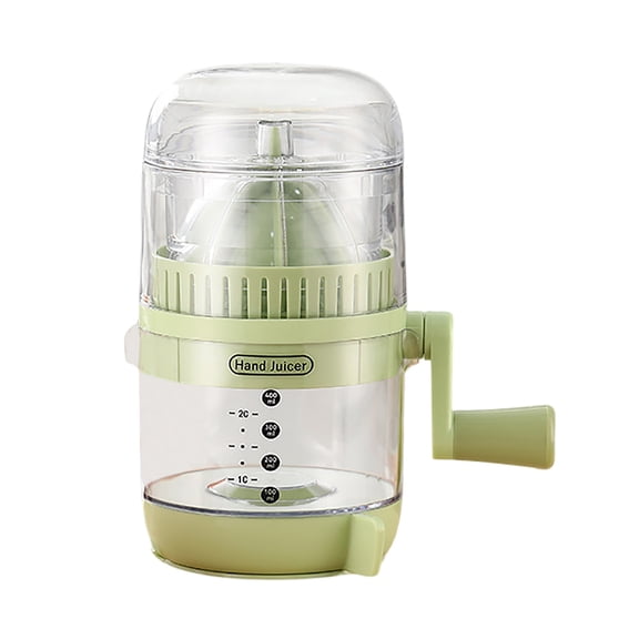 Manual Citrus Juicer Hand Crank Juicing Machine with Measuring Cup Strainer Cone Transparent Lid and Stable Base