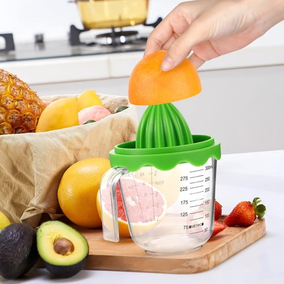 Manual Citrus Juicer with Measuring Cup Detachable Portable Hand Fruit Squeezer Plastic Orange Lemon Lime Juice Maker for Home Kitchen DIY Fresh Fruit Juice Making Dishwasher Safe