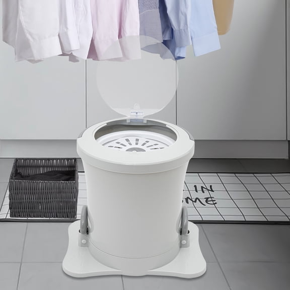 Manual Clothes Spin Dryer, 2.4 Gal Portable Non-Electric Laundry Dehydrator with Drawstring Handle, Compact Mini Washer Spinner with Drain Hose & Suction Cup Feet for Apartment, Dorm, RV, Camping