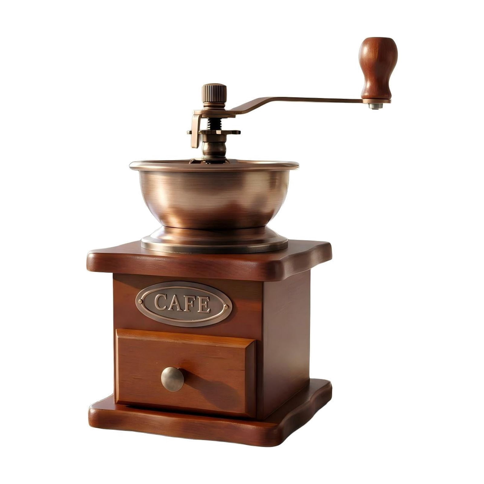 Manual Coffee Bean Grinder with Antique Pine Wood Base, Vintage Cast Iron Hand Crank Mill with Adjustable Ceramic Burr, Professional Burr Coffee Grinder for Espresso & French Press, Retro Home Decor