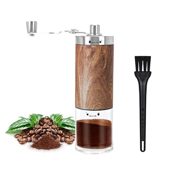Manual Coffee Bean Grinder Portable Wood Grain Stainless Steel Crank Easy-To- Use Adjustable Coffee Grinder Kitchen Accessories (Brown)