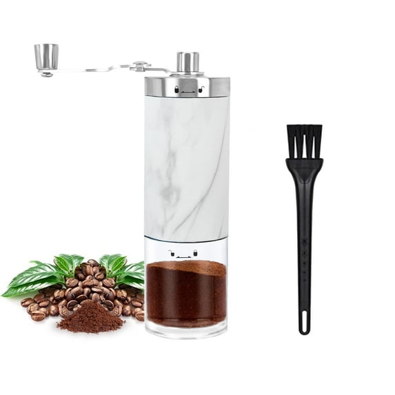 Manual Coffee Bean Grinder Portable Wood Grain Stainless Steel Crank Easy-To- Use Adjustable Coffee Grinder Kitchen Accessories (White)