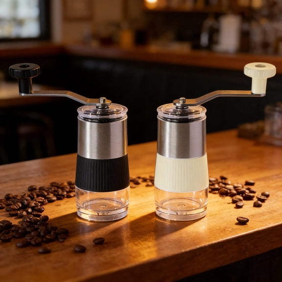 Manual Coffee Bean Grinder,Stepless Grind Adjustment,Removable Handle & Transparent Grounds Cup,Coarse Grind Manual Grinder,Manual Coffee Grinder with Hand Crank for Camping or Travel