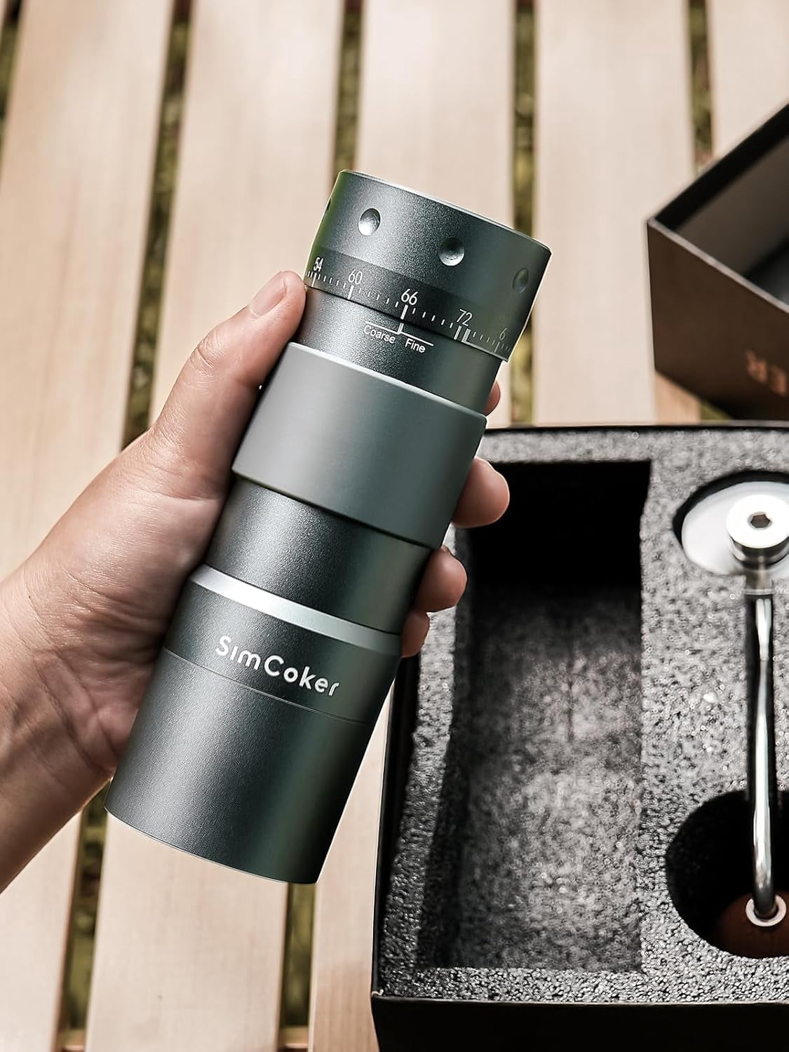 Manual Coffee Grinder with 16μm External Adjustment, Precision Espresso & Pour Over, CNC Stainless Steel Conical Burr, Drill-Compatible Aluminum Body, Portable