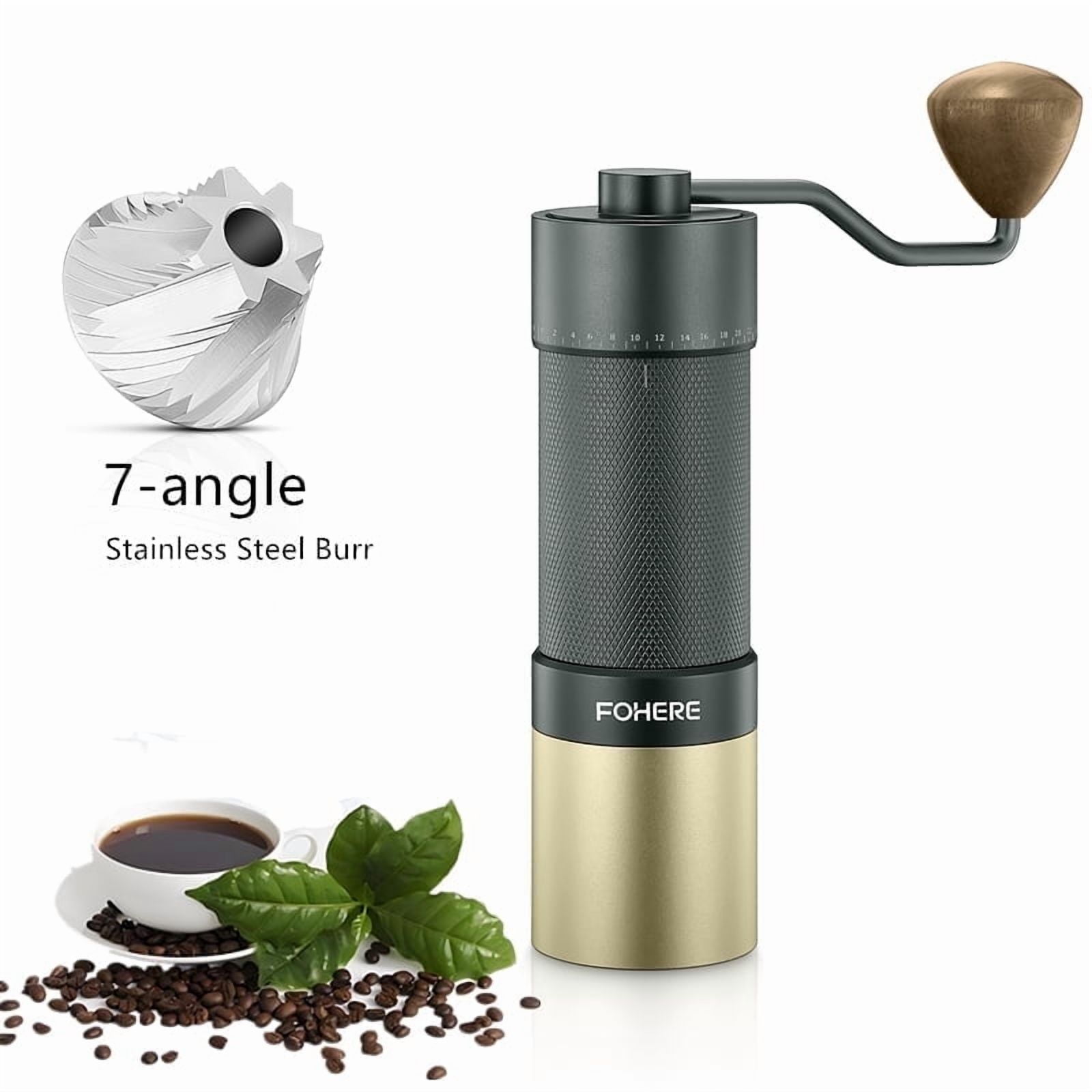 FOHERE Manual Coffee Grinder, 7-Angle Stainless Steel Conical Burrs, External Adjustment, For All Coffees