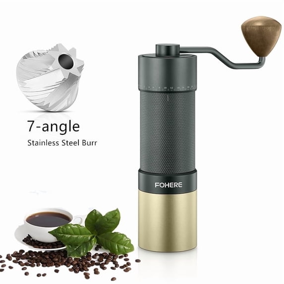 FOHERE Manual Coffee Grinder, 7-Angle Stainless Steel Conical Burrs, External Adjustment, For All Coffees