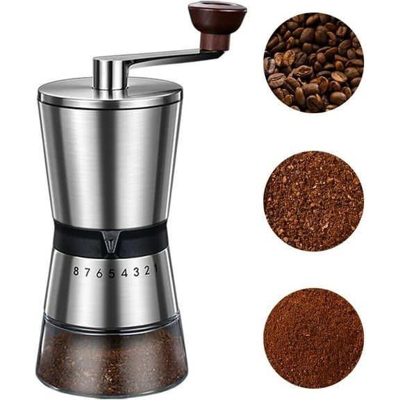 Manual Coffee Grinder - 8 Adjustable Coarseness Settings, Hand Crank Mill, Large Capacity, Portable for Moka pot, French Press, Drip, Espresso, Gift