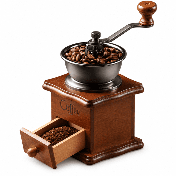 Manual Coffee Grinder, Adjustable Ceramic Burr Vintage Wooden Hand Crank Mill