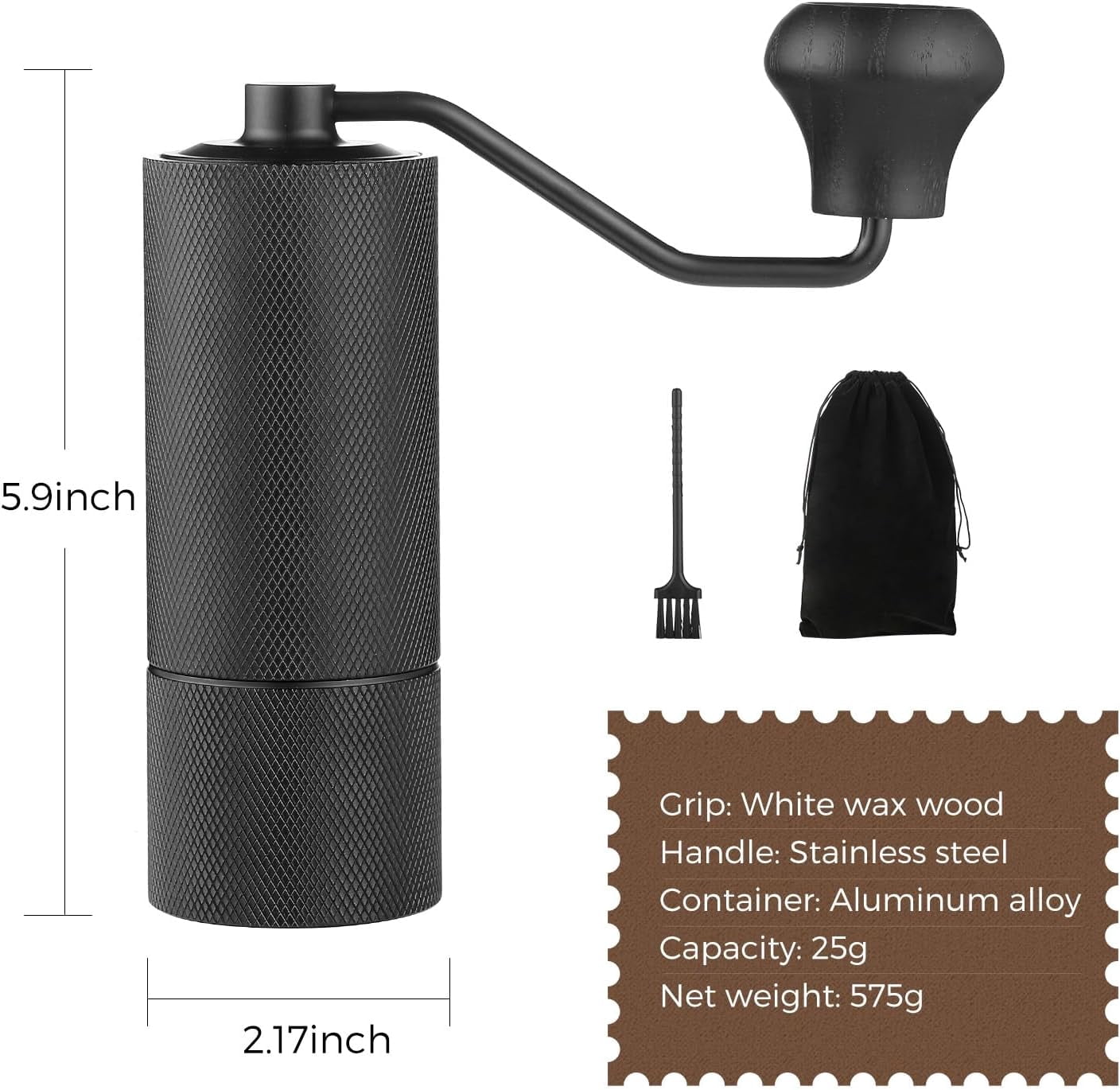 Manual Coffee Grinder CNC Stainless Steel 7  Conical Burr with 12 Adjustable Gears for Espresso Drip French Press Portable Bean Mill