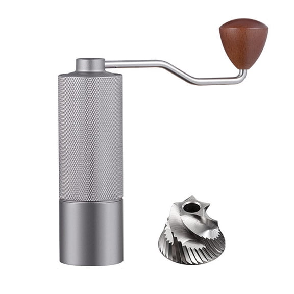 Manual Coffee Grinder with CNC Stainless Steel Burr, Hand-Crank Portable Burr Grinder, Adjustable Coarse to Fine, Aluminum Body, Wood Knob, for Camping, Travel, Espresso & Pour Over