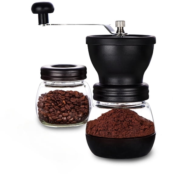 Manual Coffee Grinder Ceramic Burr with 2 Glass Jars Adjustable