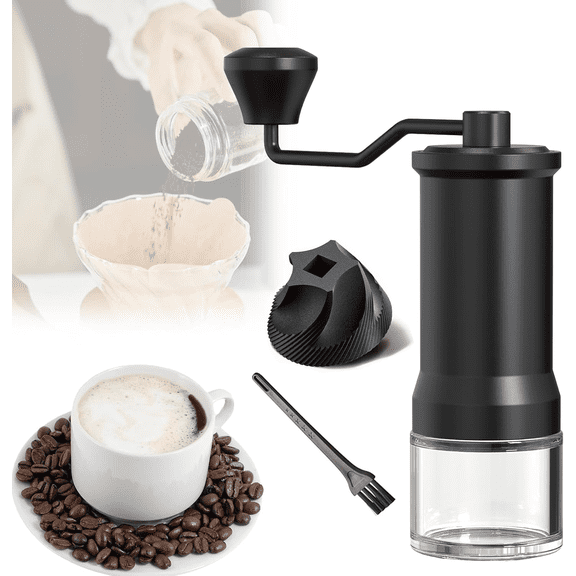 Manual Coffee Grinder, Ceramics Conical Burr Coffee Grinder, Adjustable Fine/Coarse Grind, Coffee Bean Grinder, Visible Powder Glass Compartment, Portable Handheld Grinder for Coffee Lovers