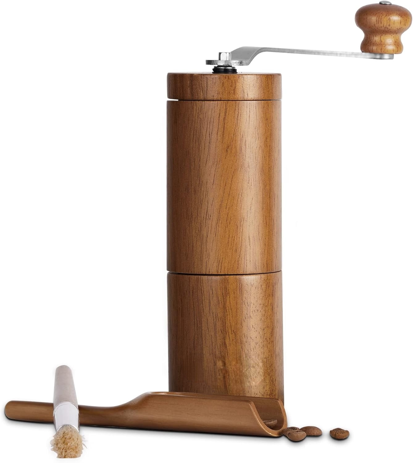 Manual Coffee Grinder, Coffee Bean Grinder with Adjustable Ceramic Burr, Vintage Style Wooden Hand Coffee Grinder, Portable Burr Coffee Grinder with Brush and Spoon （JX2022-CG10）
