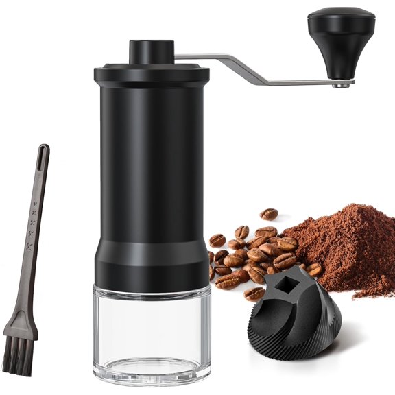 Manual Coffee Grinder Hand Bean Burr Grinder, Adjustable Coarseness Ceramic Glass Jar Stainless Steel Crank Brush, for Espresso French Press Drip, Moulin Caf Manuel