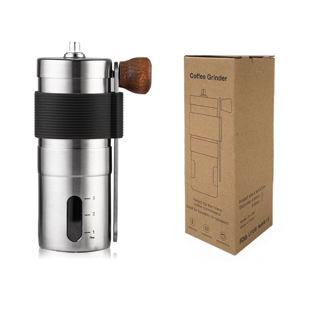 Manual Coffee Grinder Hand Coffee Grinder Bean Grinder with Adjustable Settings Suitable Use for Home Office and Travel Stainless Steel Black