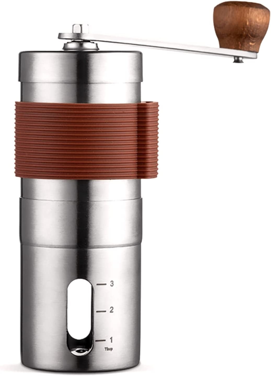 Manual Coffee Grinder Hand Coffee Grinder Bean Grinder with Adjustable Settings Suitable Use for Home Office and Travel Stainless Steel Brown