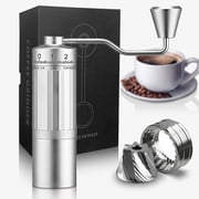 Portable Hand Coffee Grinder LHKLUK, 0.02mm External Adjustment, 7-Star Conical Stainless Steel Burrs, Aluminum Alloy Body, for Home, Travel & Office