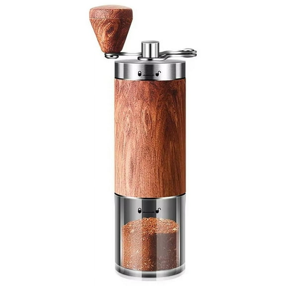 Manual Coffee Grinder - Portable Wood Grain, Stainless Steel, Ceramic Burr, Hand Crank Mill for Home and Travel