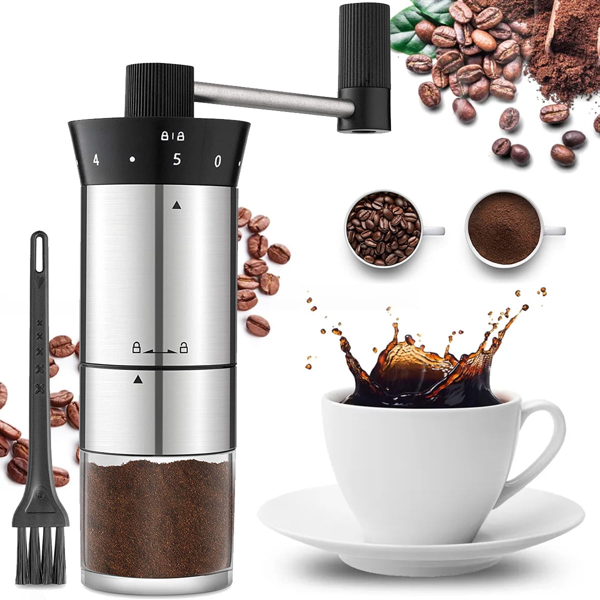 Manual Coffee Grinder Stainless Steel, Portable Hand Crank Coffee Mill