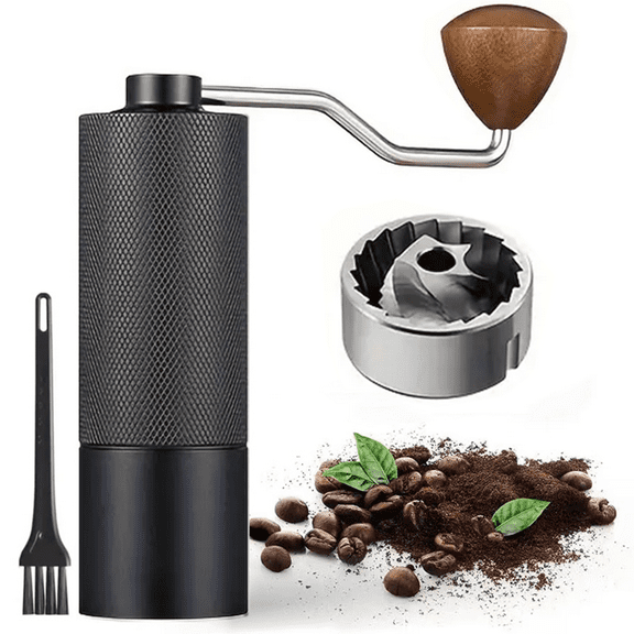 Manual Coffee Grinder Stainless Steel with Checkered Handle - Portable Hand-cranked Bean Grinder, No Electricity Required for Home and Travel