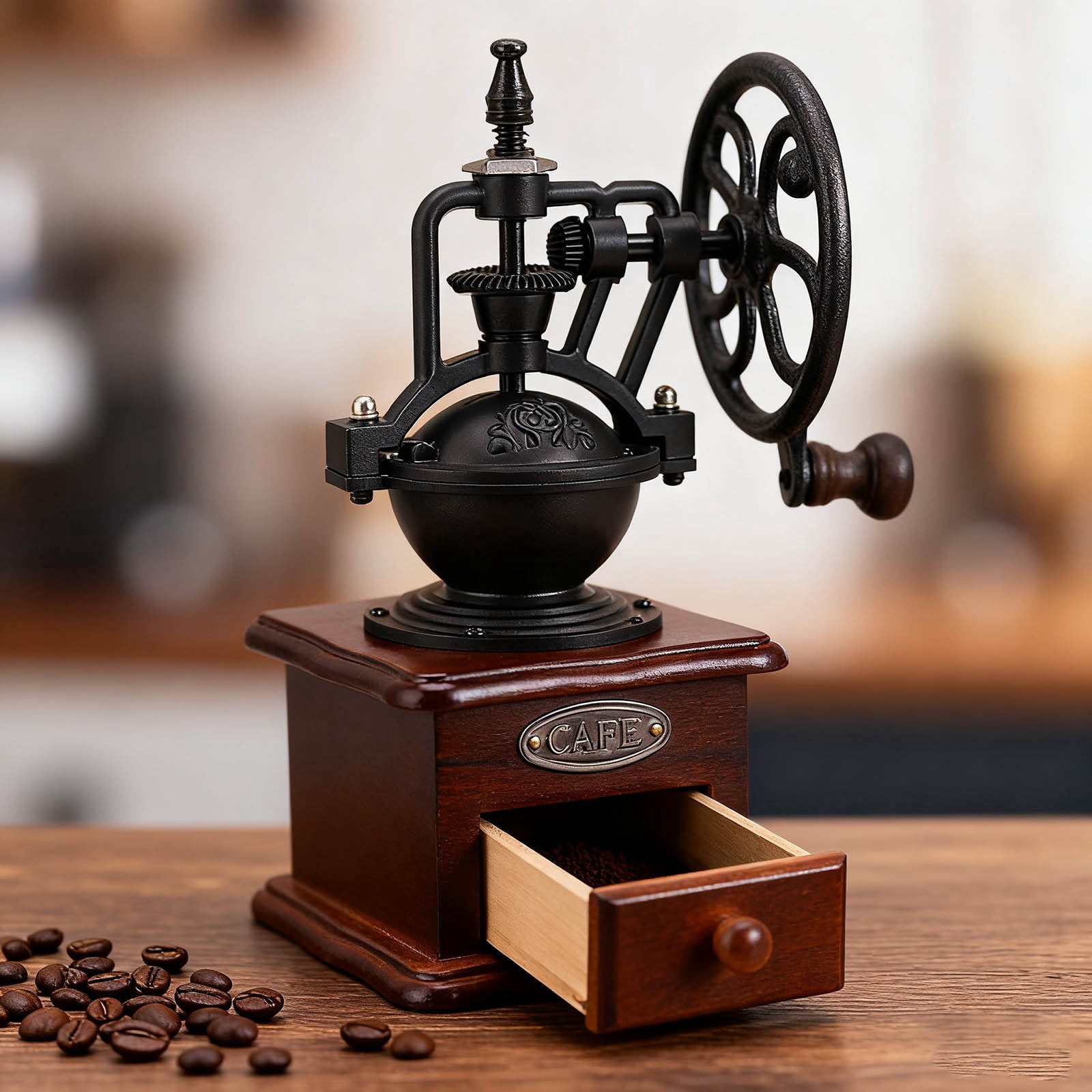 Manual Coffee Grinder Vintage Wooden Coffee Bean Grinder Hand Grinder ...