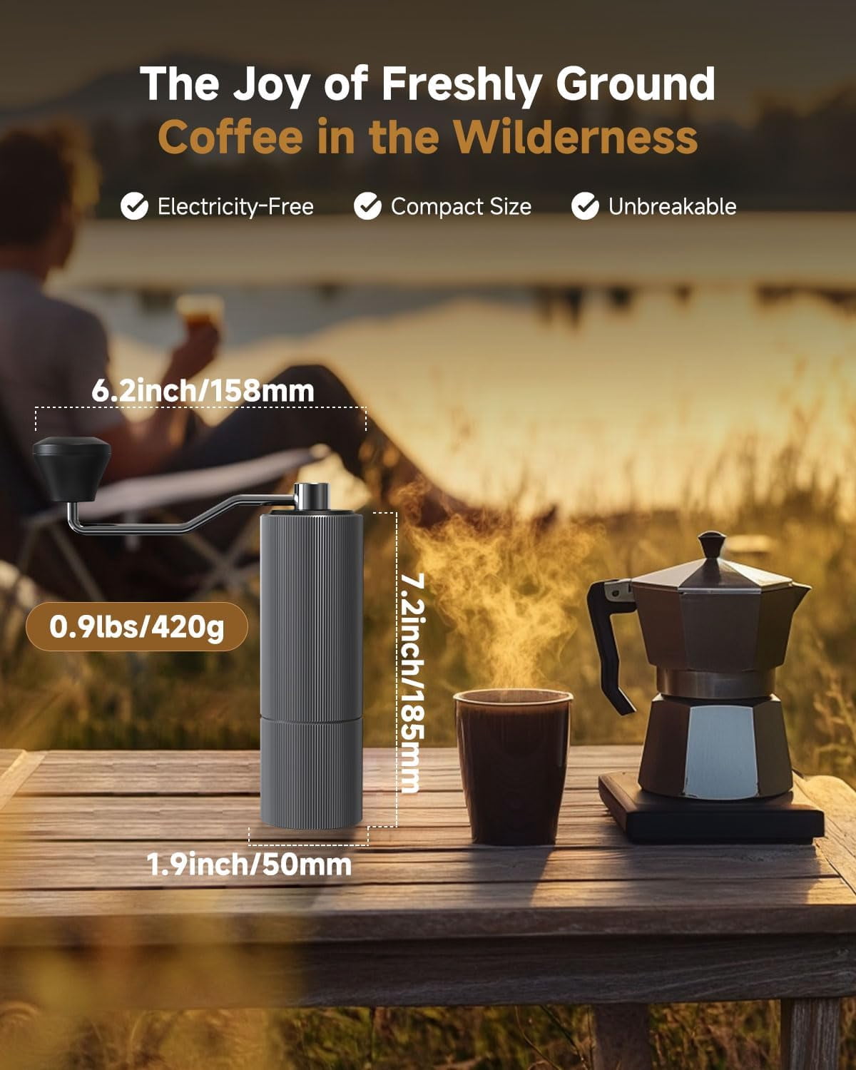 Manual Coffee Grinder with 30 Adjustable Settings, CNC Stainless Steel Burr for Espresso French Press