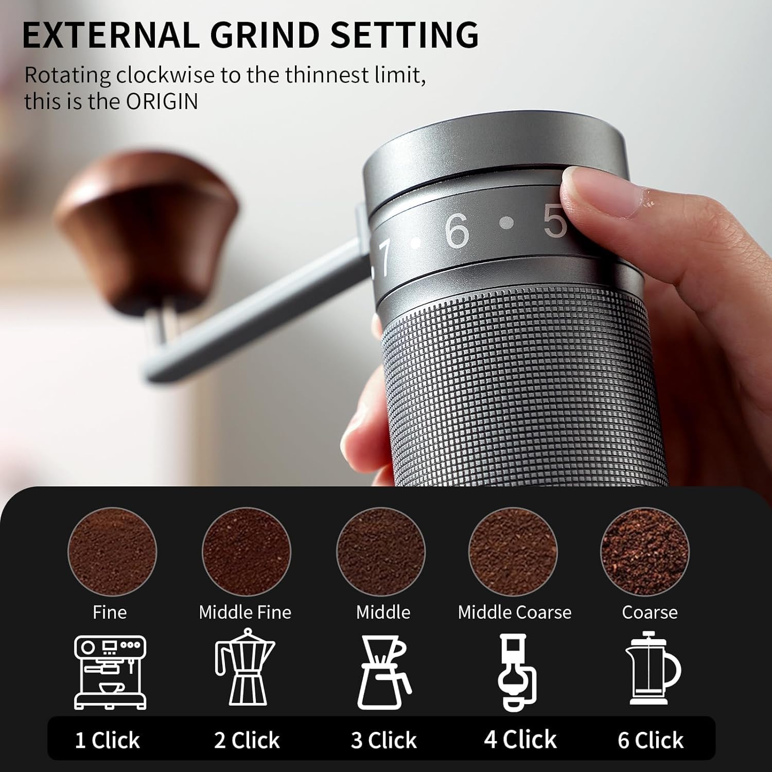 Manual Coffee Grinder with CNC Steel Burr and 9 Precision Settings for Espresso to French Press