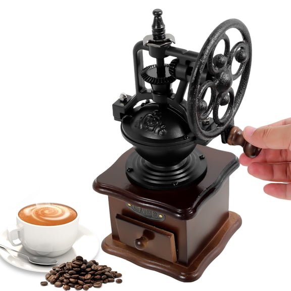 Manual Coffee Grinder with Catcher Drawer Multipurpose British Style Large Capacity Wood Retro Hand Coffee Grinder for Home