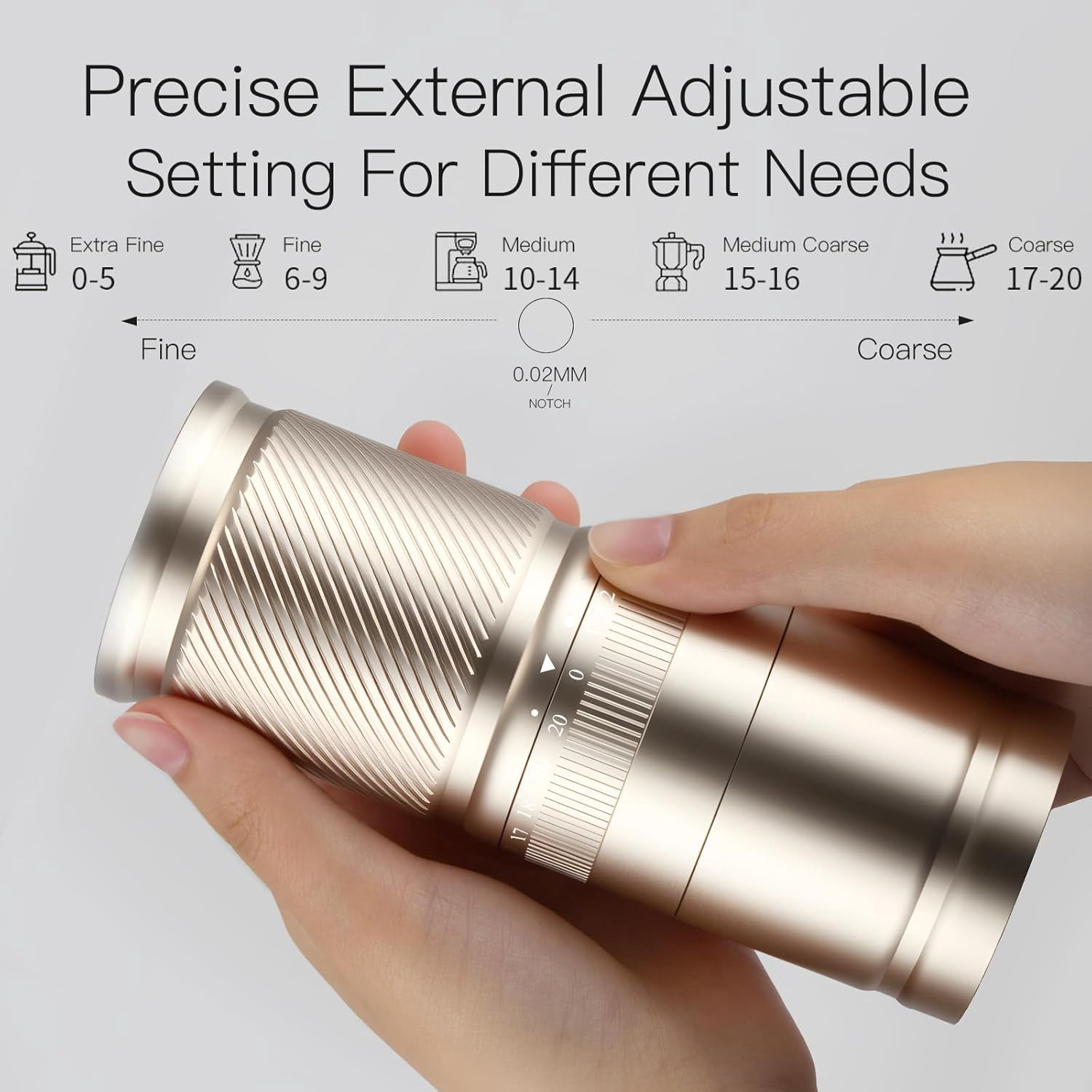 Manual Coffee Grinder with Numerical External Adjustable Setting, Capacity 30g with CNC Stainless Steel Conical Burr for Home and Travel