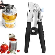 Manual Commercial Can Opener, Stainless Steel Smooth Edge Cutting, Handheld with Easy Crank Handle, Black Non-Slip Grip, Built-in Bottle Opener, Suitable for Home, Kitchen & Restaurant Use
