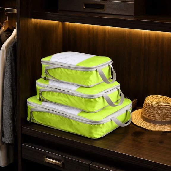 Manual Compression Packing Cubes (3PCS), Waterproof Silicone-Coated Nylon Travel Organizer, No Pump Needed Storage for Bulky Apparel, 15.75"x13.78"