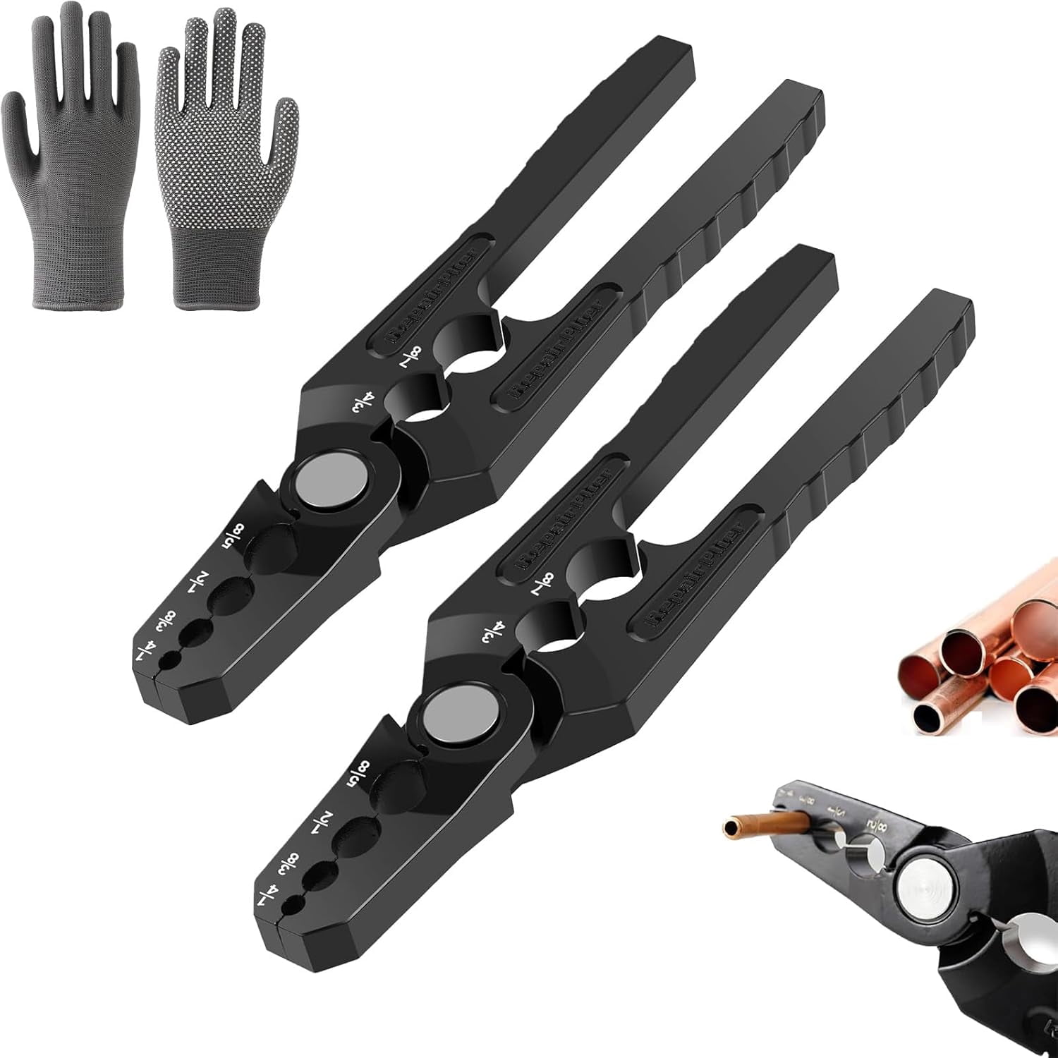 Manual Copper Tube Rounder Flat Tube Repairer Pliers, 6 Holes Design Copper Pipe Re-Rounding Tool, Pipe Repair Pliers for 1/4", 3/8", 1/2", 5/8", 3/4" 7/8" Steel Tubing Straightener (2)