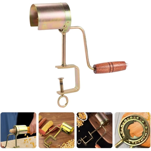 Manual Corn Stripper Tool with Hand Crank, Lightweight Iron and Wood Corn Sheller for Kitchen Use