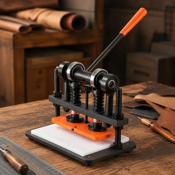 Manual Die Cut Machine, for leather cutting, with embossing plate, 0.47 in pressure stroke, dual guide shafts