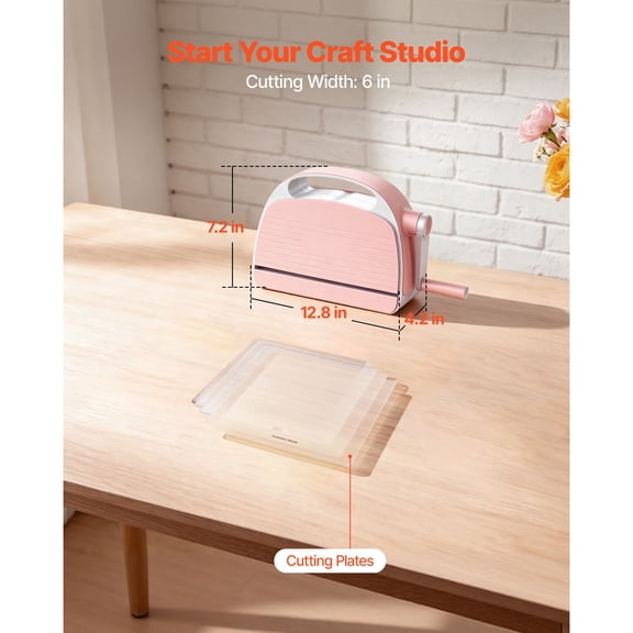 Manual Die Cutting and Embossing Machine, 6" Opening, Portable Die Cut Machine with Cutting Plates, Ergonomic Handle, Easy to Store, for Arts and Crafts, Scrapbooking, Card Making, Crafting