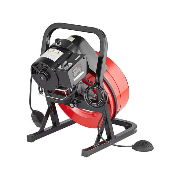 Manual Drain Snake 50 Feet, 1/2 Inch Sewer Auger with 4 Blades & Foot Pedal - Clog Remover for 2-4 Inch Pipes