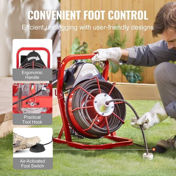 Manual Drain Snake Auger 75-Foot by 1/2-Inch with 4 Cutters | Drain Cleaner Machine for Toilet & Sink