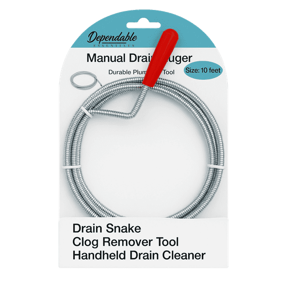 Dependable Industries Inc. Essentials Manual Drain Snake and Clog Remover Tool 10 ft Metal Cable Hair Unclogger for Sink, Shower, Bathtub, and Kitchen Drains