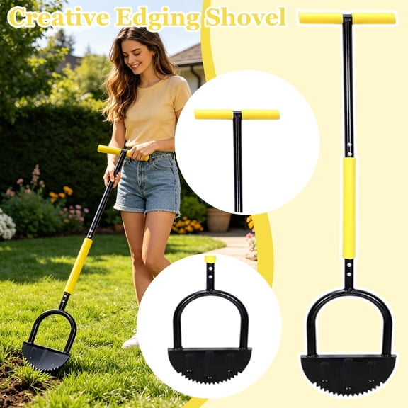 Manual Edger Lawn Tool with Adjustable Length, Saw-Tooth Border Edger with Wide Footplate Manganese Steel Blade, Garden Edging Tool for Flower Beds, Landscaping, Sidewalks, Yard