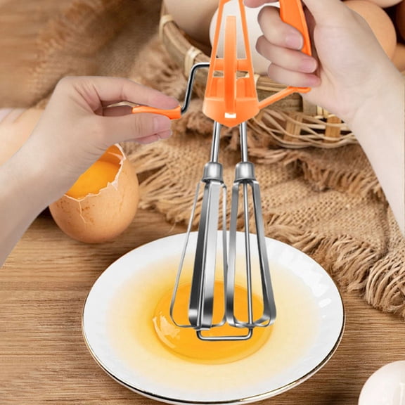 Manual Egg Beater,Stainless Steel Hand Crank Frother, Semi-Automatic Rotary Whisk Device, Manual Kitchen Gadget for Cream Batter Whip, Easy Clean Compact Storage, Ideal for Home Baking