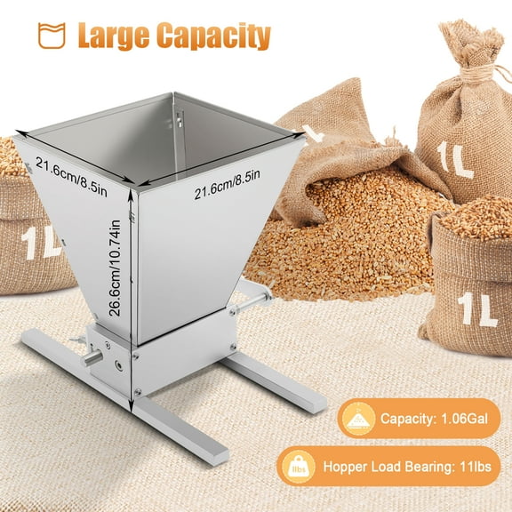Manual & Electric Grain Mill with Aluminum Mounting Strips 6.5lbs Net Weight, Bucket-Mounted Design, Easy Assembly Ideal for Beer Making & Dry Grains