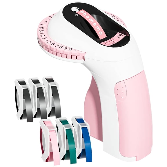 Manual Embossing Label Maker Portable Handheld Labeling Machine with Tape for Home Office Organization and Scrapbooking Pink 5" X 4"