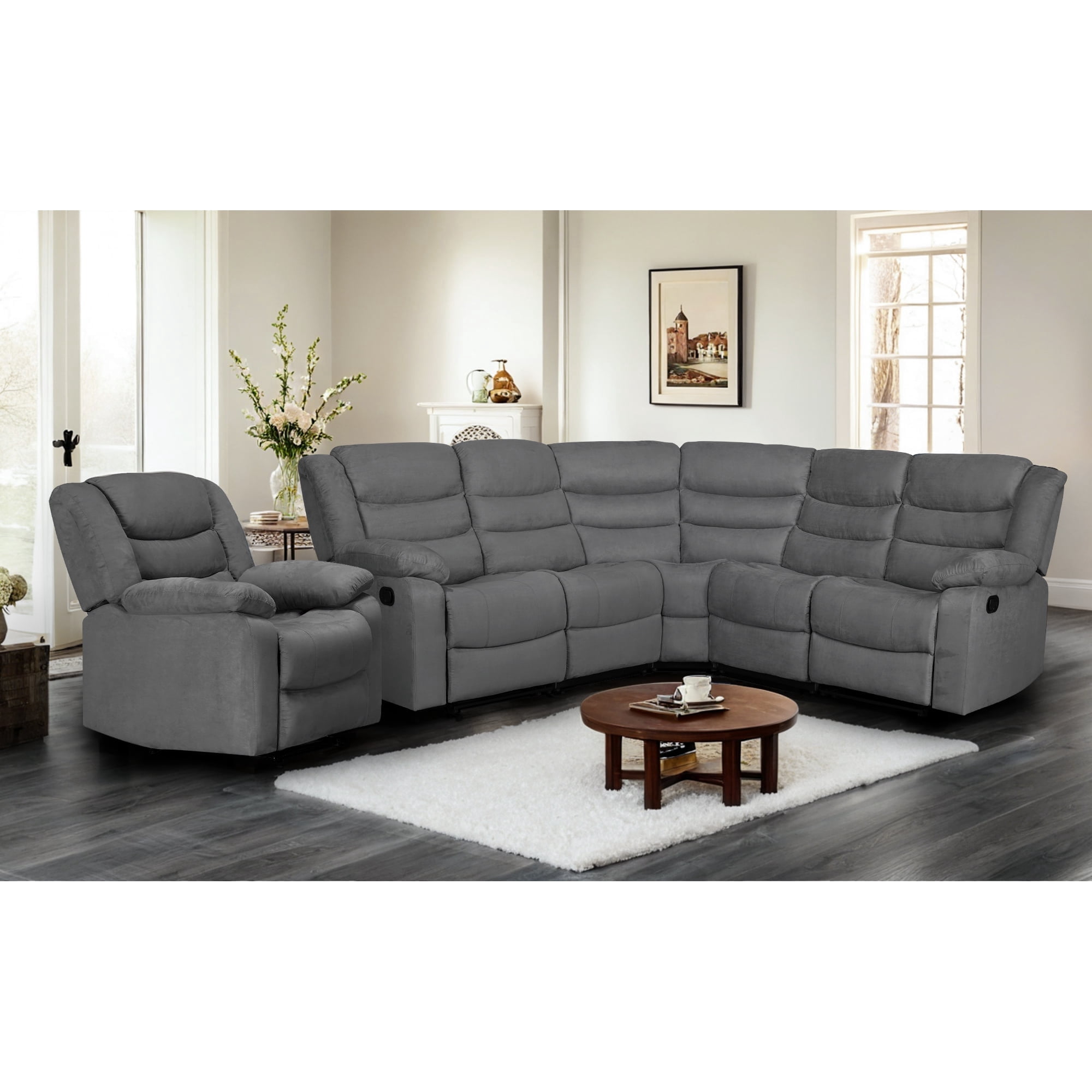 Manual Fabric 6-SEAT Reclining Sofa Set,2-Piece Microfiber Modern