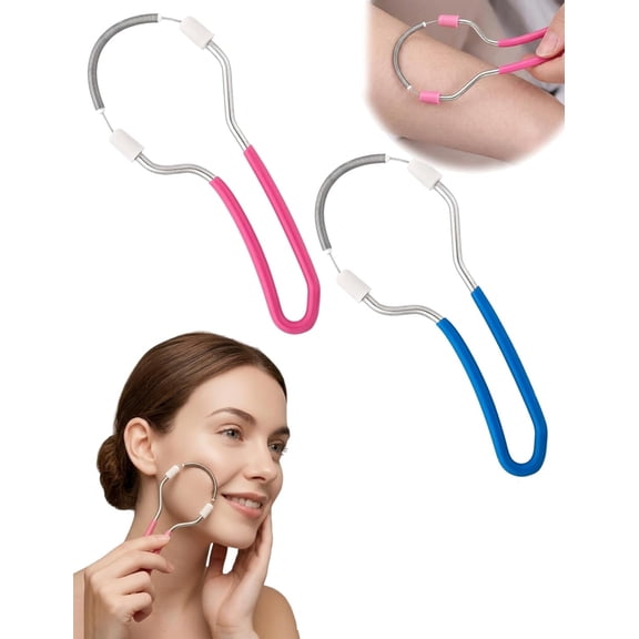 Manual Facial Hair Remover Tool Spring Epilator for Women & Men, Precision Peach Fuzz Remover for Chin, Upper Lip, Neck & Cheeks, Gentle Non-Irritating for Home Use(RL Blue+Pink 2 PCS)