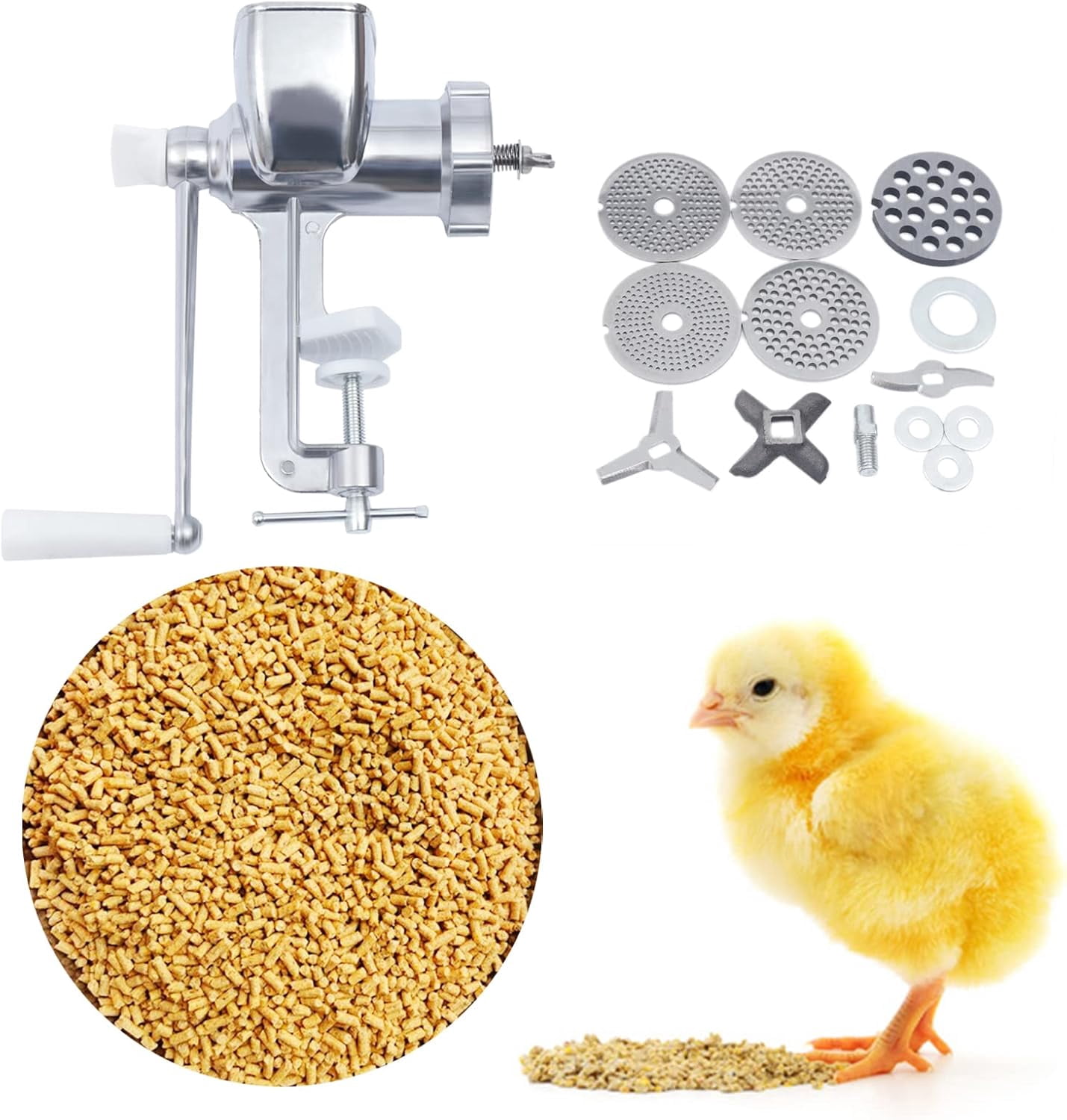 Manual Feed Pellet Machine, Household Feed Pellet Mill Pet Food Pellet Mell with 5 Pellet Plates Animal Food Maker 1.5+2+2.5+3+8mm for Homes, Pet Stores