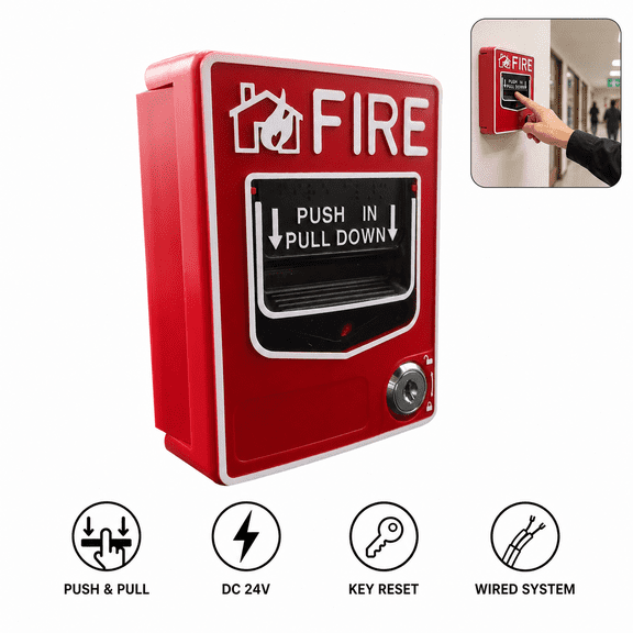 Manual Fire Alarm Call Point, Wired Manual Pull Station for Fire Alarm System, DC 24V Conventional Alert Button